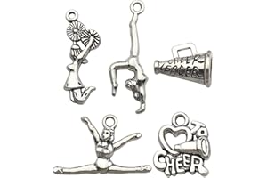 YOUDIYLA 50 PCS Cheerleader Charms Collection, Cheer and School Spirit Gymnastics Girl Pom Girl Love Cheer Jumping Cheerleaders Charms, Silver Tone (HM163)