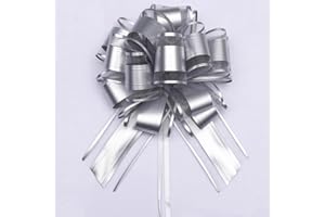 HQJAXJ 6pcs Pull Bows,Bows for Gift Wrapping Pull Bows for Wedding Baskets,6 Inches Diameter Gift Bows,Decorate Gifts Such as Christmas,Valentine's Day,and Parties (Silver)