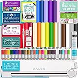 Silhouette Cameo 3 White Bluetooth Starter Bundle with 26 Oracal Vinyl Sheets, Transfer Paper, Class, Guide and 24 Sketch Pens