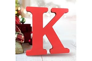 AOCEAN 6 Inch Red Wood Letters Unfinished Wood Letters for Wall Decor Decorative Standing Letters Slices Sign Board Decoration for Craft Home Party Projects (K)