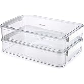 BTSKY 2 Pack Plastic Storage Containers with Lids, Portable Project Case Document Organizer Stackable Plastic File Storage Box for A4 File Paper Documents Scrapbook Art Supplies&amp;Crafts(Big, White)