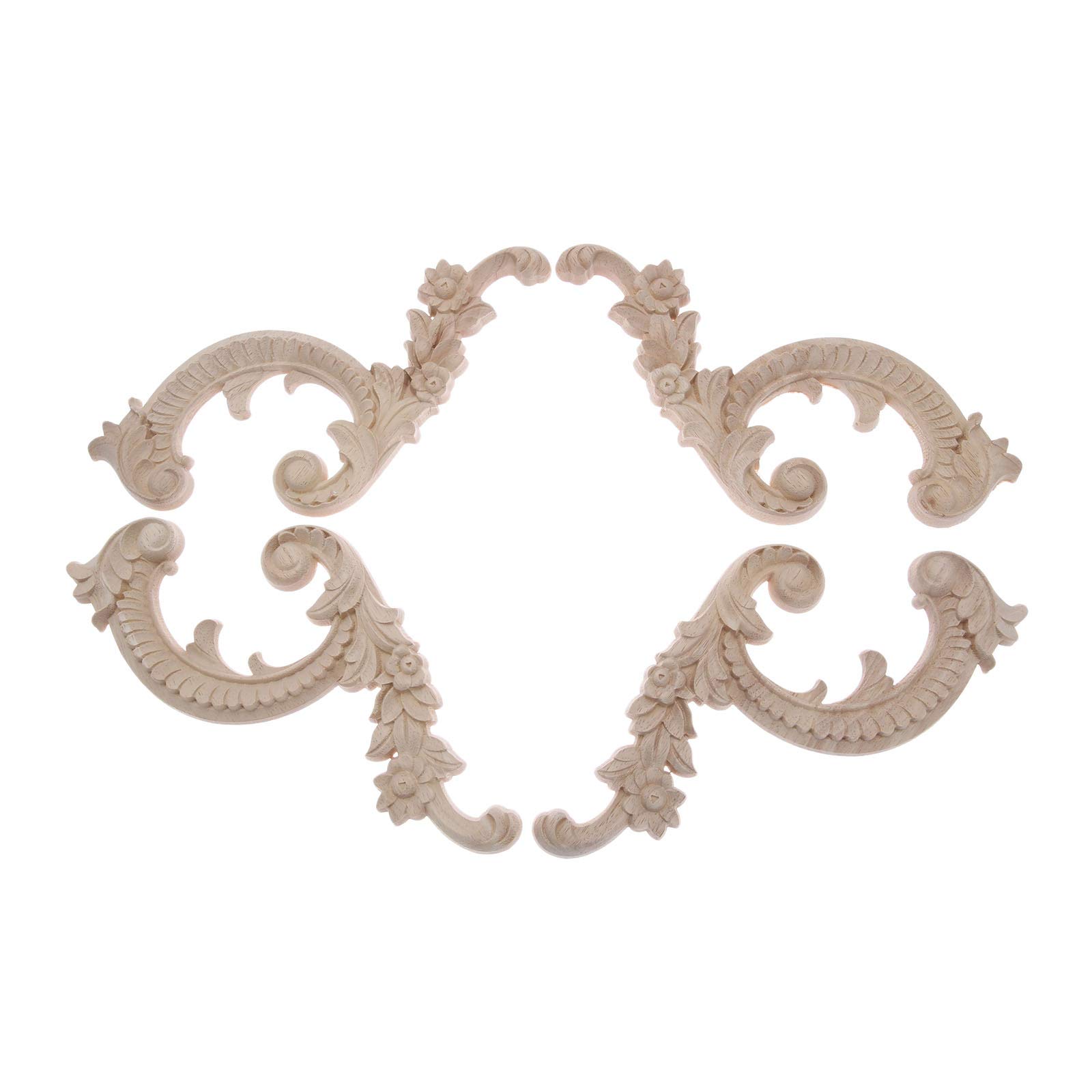 MUXSAM 2 Pairs Wood Carved Frame Onlay Applique Corner Decoration of Furniture Doors Left&Right Unique European Unpainted 25 * 10cm