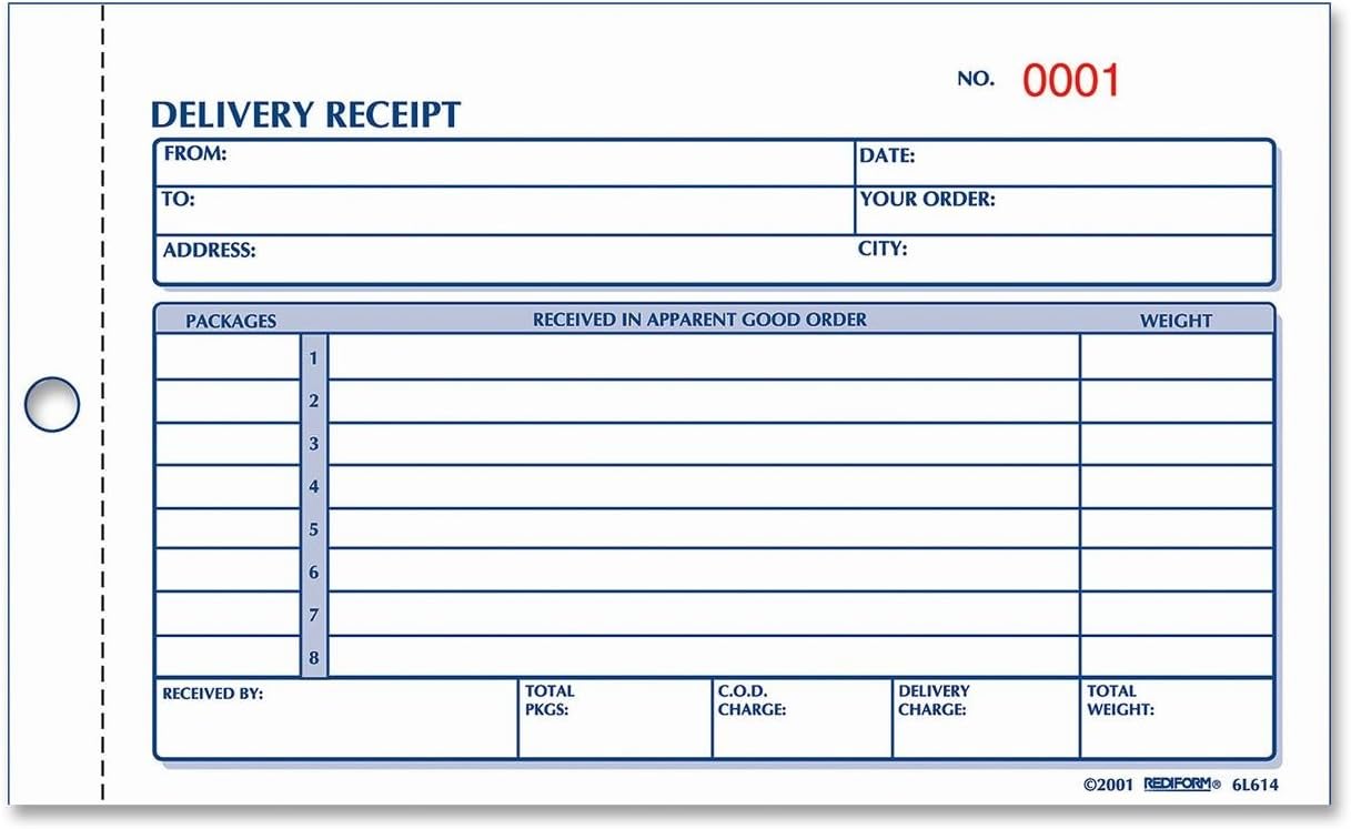 Delivery Receipt Book, 6 3/8 x 4 1/4, TwoPart Carbonless, 50 Sets/Book