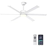 Ohniyou 60" Industrial Ceiling Fan with Lights - Remote & APP Control, Dimmable, DC Motor, Indoor Outdoor Fan for Patio Living Room, White