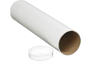 Aviditi White Mailing Tubes with Caps, 2" x 6", Pack of 50, for Shipping, Storing, Mailing, and Protecting Documents, Blueprints and Posters