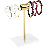 SHUNKAIZS Acrylic Bracelet Holder Display Stand, Tangle-Free T-Bar Necklace Display for Vendors Retail Store Home, Clear Jewelry Organizer, Bangles Watch Holder Stands with Gold Stainless Rod