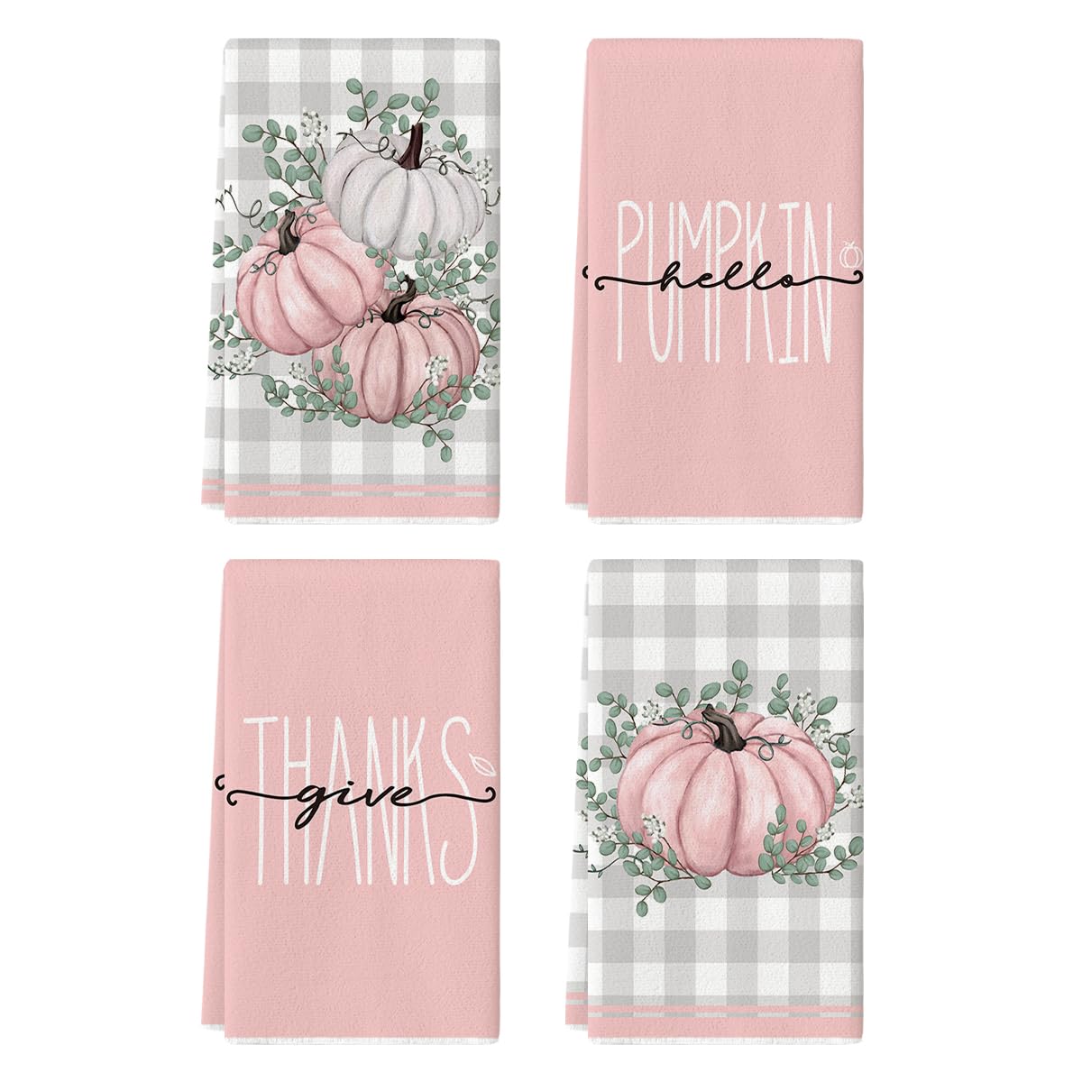 Photo 1 of ***MISING PARTS***
Artoid Mode Pink Eucalyptus Leaves Hello Pumpkin Fall Kitchen Towels Dish Towels, 18x26 Inch Farmhouse Give Thanks Decoration Hand Towels Set of 4