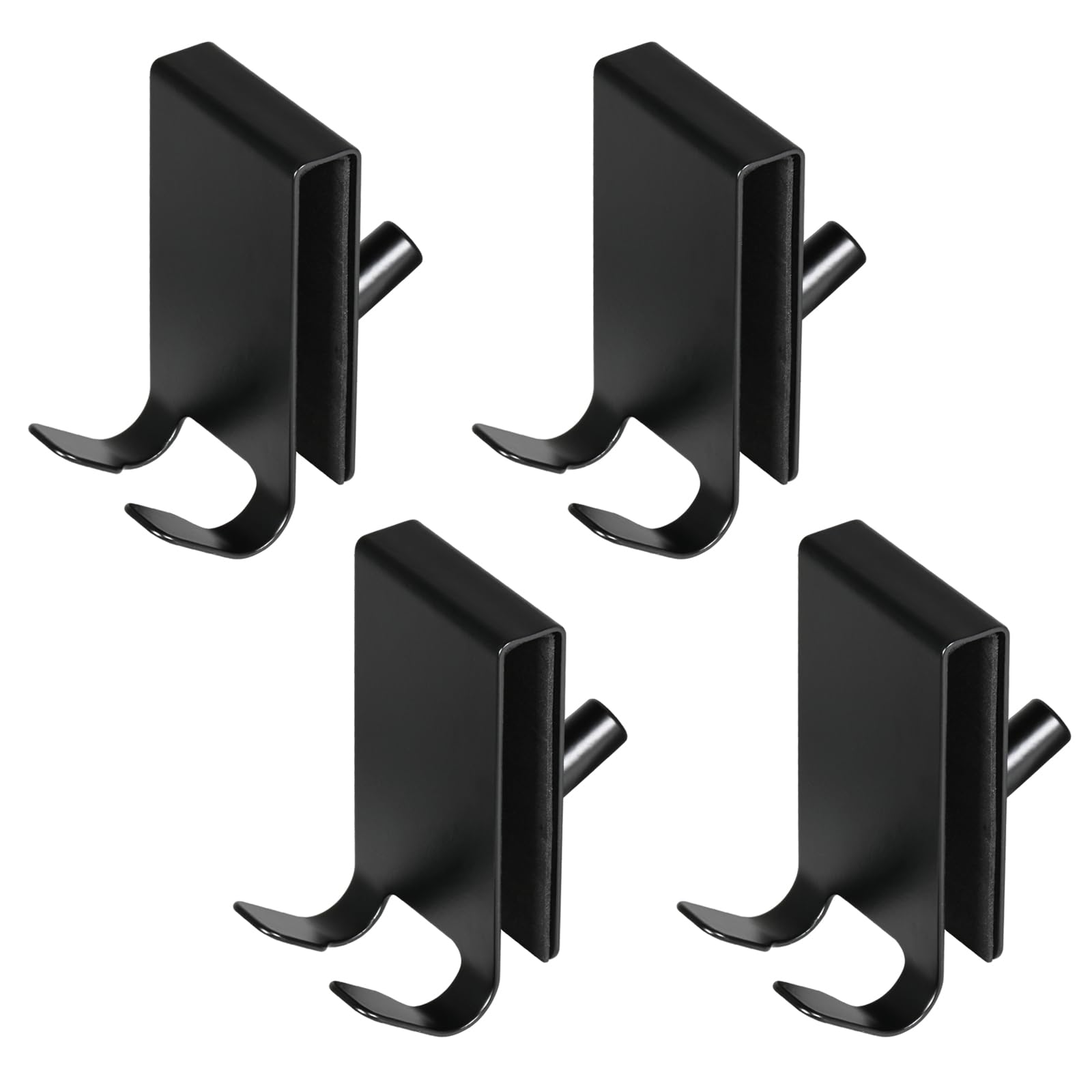 YoHyien 4 Pcs Shower Glass Door Hooks, Double Sided Shower Towel Hooks with EVA Pad, Stainless Steel Over Shower Door Hooks for Bathroom 0.2-0.4 in Thick Frameless Glass Shower Door (Black)