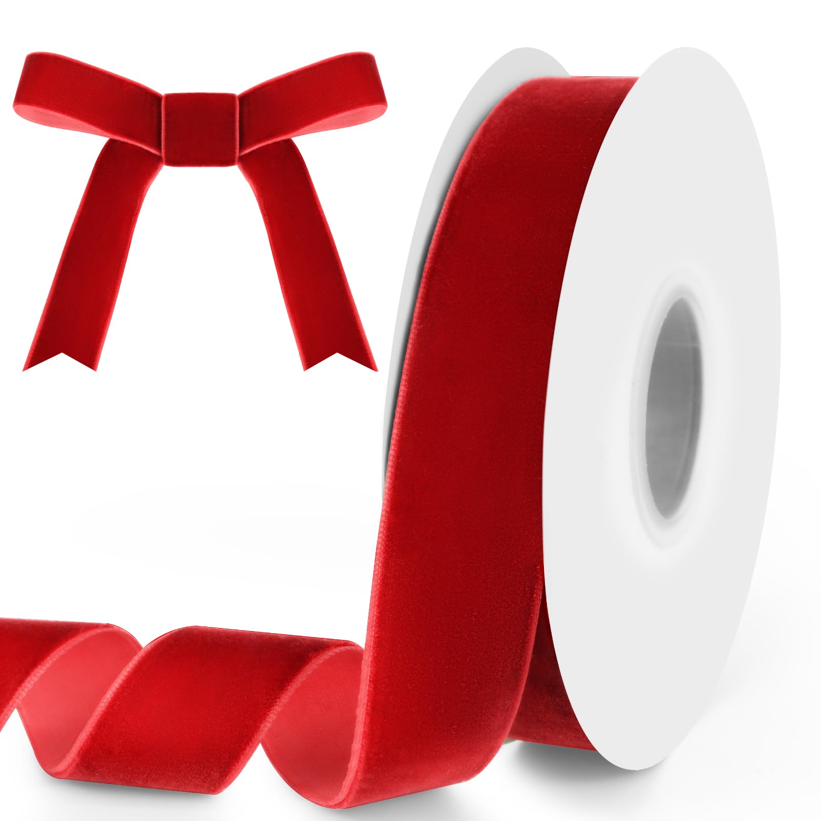 Photo 1 of 1" Wide x 10 Yards Velvet Ribbon, Vintage Single Face Velvet Ribbons for Gift Wrapping, Christmas Wrapping Bows, Wedding Decor, Sewing and More (Red)
