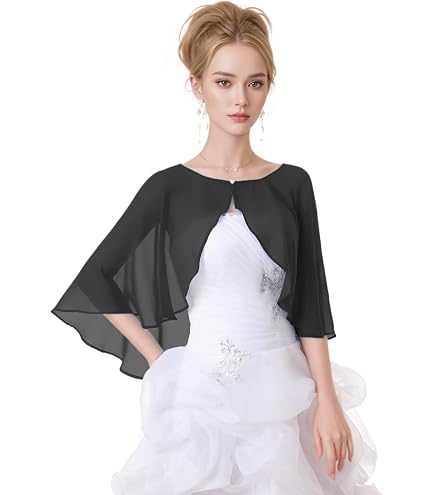 Amazon.com: Bridal Wrap Womens Beading Solid Chiffon Shawl Hem Cape Shrug  Tops for Wedding Dress Accessory Cover Ups Black One Size : Clothing, Shoes  & Jewelry