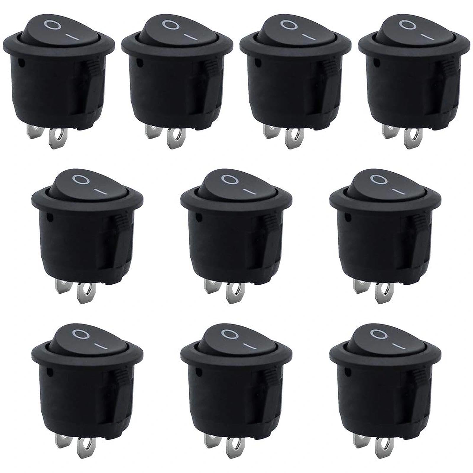 SPTwj 10 pcs Round Rocker Switch Button 2 Terminals ON/OFF Toggle SPST Switch Snap-in Latching Button Mini Press Button 10A 125V/6A 250V for Car Boat Truck Light Household Appliances Switchs Black