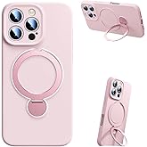 360° Spin Invisible Magnetic Stand for iPhone 14 Pro Max Case Supports Wireless Charging Full Camera Protection 14 Pro Max Case Slim Soft Touch Liquid Silicone Shockproof Protective Cover 6.7",Pink