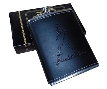 Generic Generic Stainless Steel and Stitched Leather Hip Flask 8 Oz (230 Ml), Alcoholic Beverage Holder