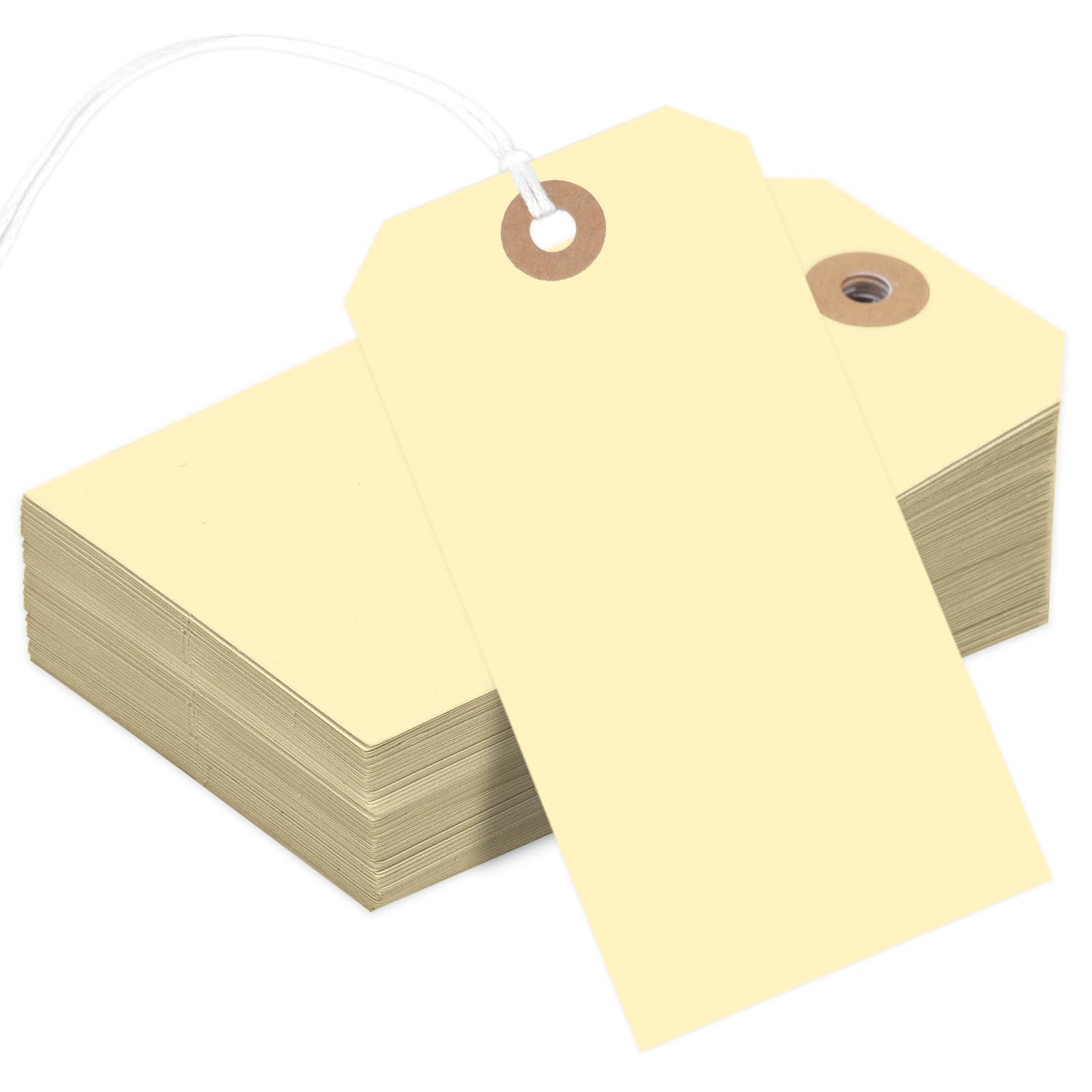 Photo 1 of 150PCS Blank Shipping Tag, 4 3/4 x 2 3/8 inches Manila Label Tags with String Reinforced Hole Writable Large Marking Hang Tags with Wire (Yellow)