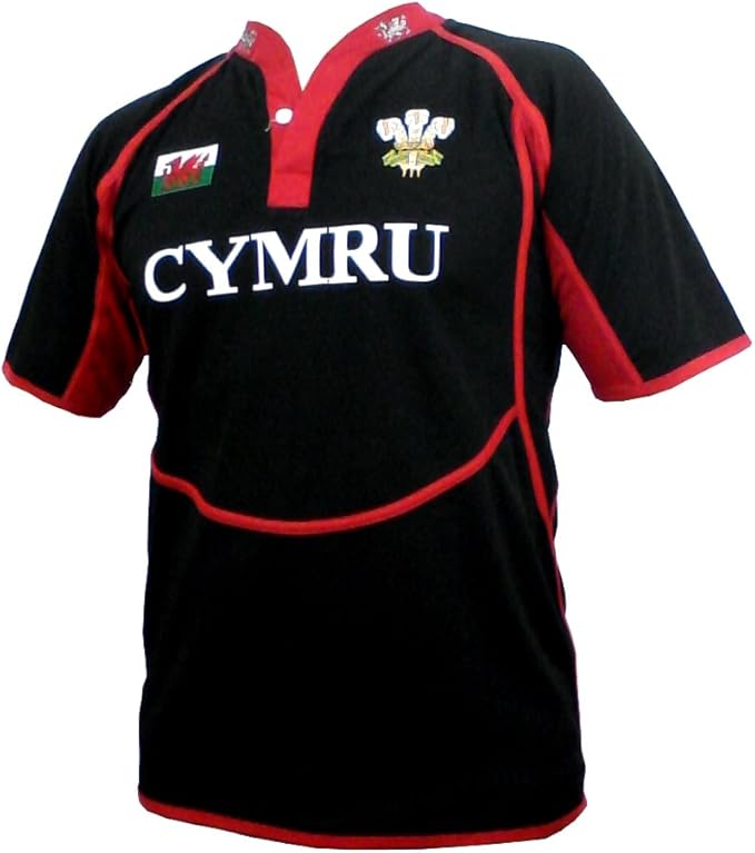 Wales Blk Poly Grandad Collar Rugby Shirt [small] Amazon.co.uk Clothing