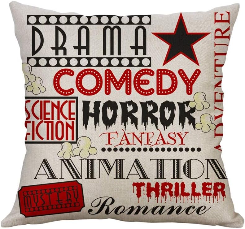 Wenini Movie Theater Throw Pillow Covers Vintage Design Cushion Cover with Letter Print Home Decorative Pillowcases 16x16inch 18x18inch