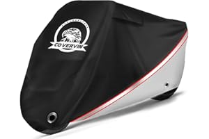COVERVIN Motorcycle Cover, All Season Waterproof Outdoor Sun Protection Fit up to 91 Inch Harley Davidson Honda Suzuki Kawasaki Yamaha Night Reflective with Ventilation Holes (Black&Silver)