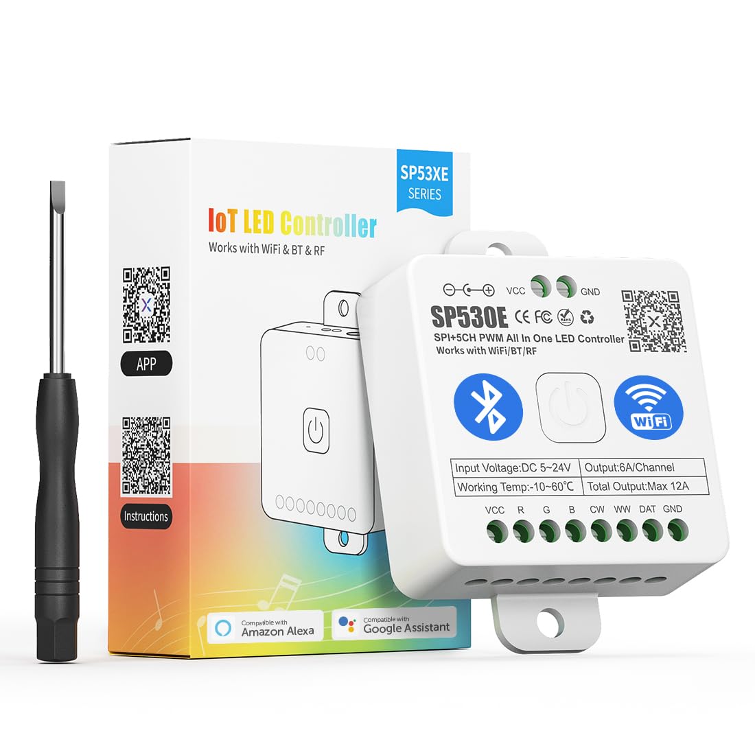 BTF-LIGHTING SP530E 2.4GHz WiFi Bluetooth 12in1 LED Controller Compatible with WS2812B SK6812 WS2811 FCOB CCT 5050RGB/RGBW LED Strips with Alexa Google Assistant APP Control — image 1