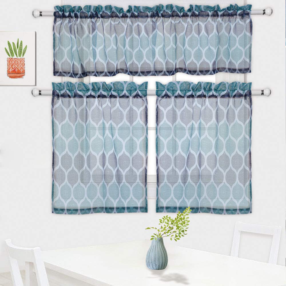 Moroccan Pattern Kitchen Cafe Window Curtain Sets Rod Pocket