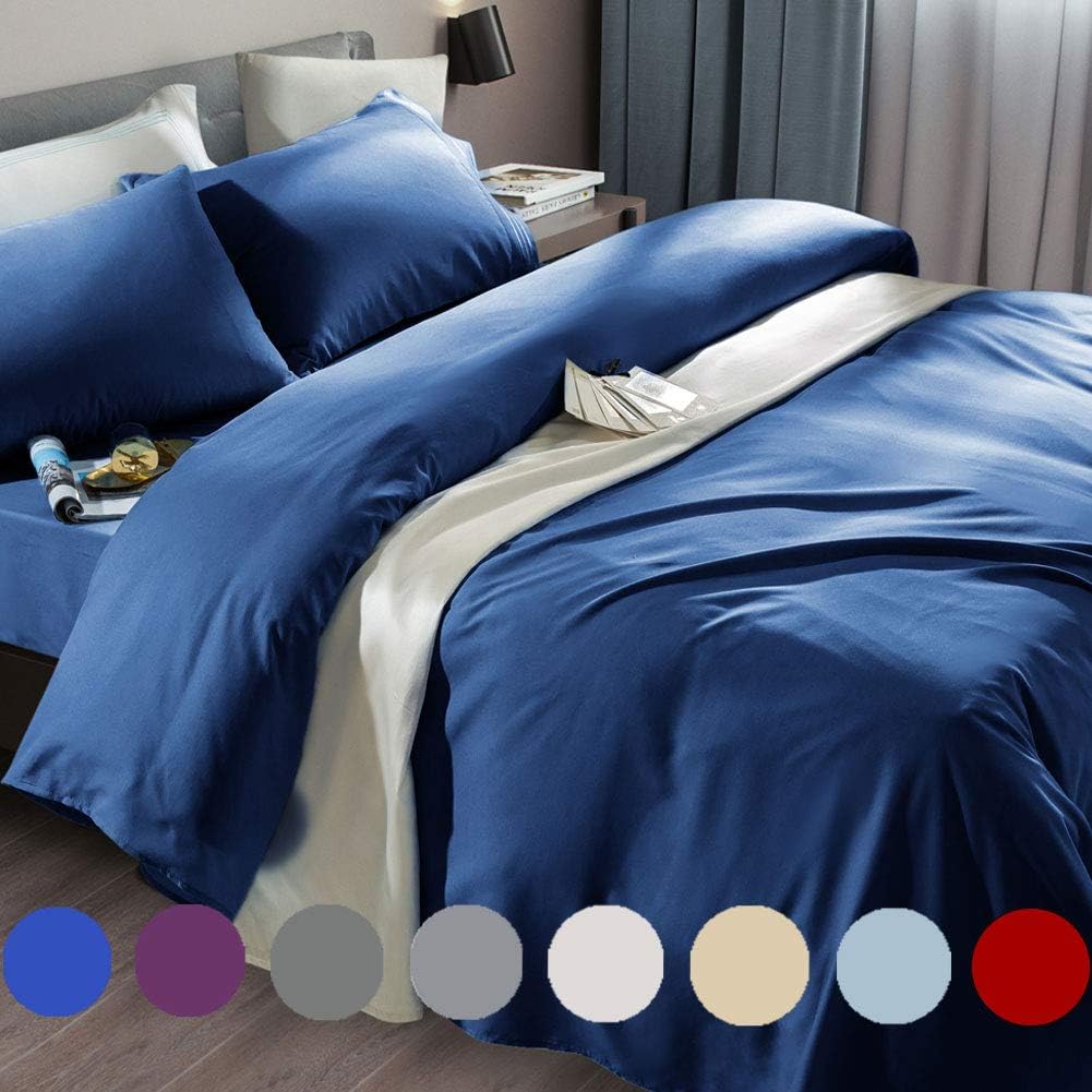SONORO KATE Bed Sheet Set Super Soft Microfiber 1800 Thread Count Luxury Egyptian Sheets Fit 18-24 Inch Deep Pocket Mattress Wrinkle and Hypoallergenic-6 Piece (Navy Blue, Queen): Home & Kitchen