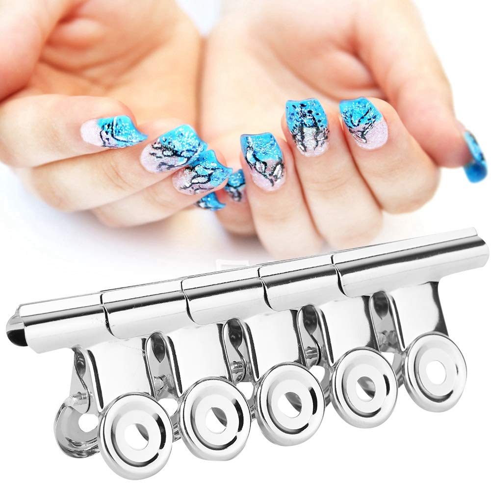5Pieces C Curve Nail Pinching Clips Nail Extension Clips Stainless Steel Silver Multi-functional Nail Art Accessories for Nail Fiberglass Extension and Fixation