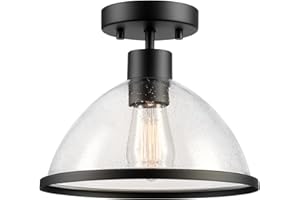 GLOBE Electric 60000121 1-Light Outdoor Flush Mount Ceiling Light, Matte Black, Seeded Glass Shade, Weather Resistant, Indoor