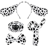4 Pcs Dalmatian Dog Costume Set Dog Ears Headband Dog Nose Tail and Bow Tie Animal Fancy Dress Dalmatian Costume Party Accessories for Halloween,Birthday,Christmas,Cosplay Dress Up Party Decorations