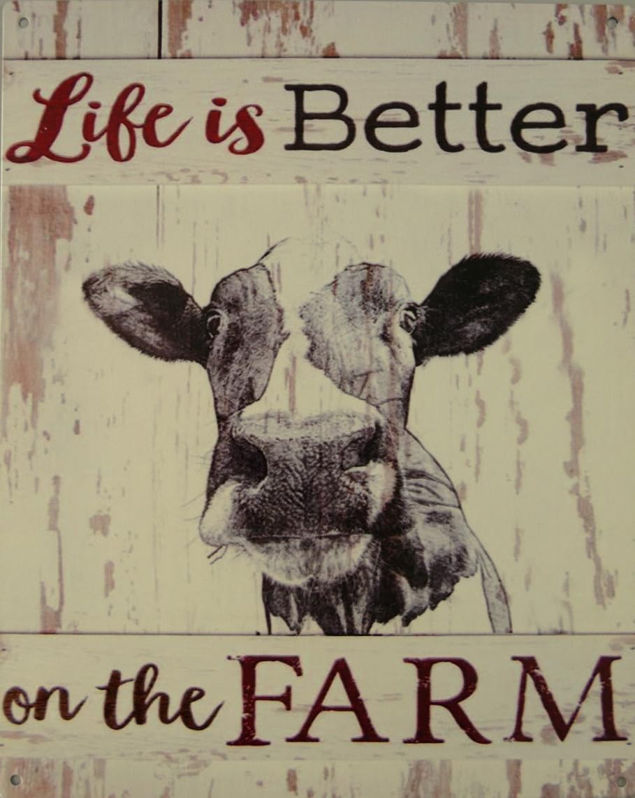 "Life is better on the farm" - Cow stable farm tin sign - gate sign in vintage design - 25 x 20 cm - saying: "Das Leben ist schöner auf dem Bauernhof"