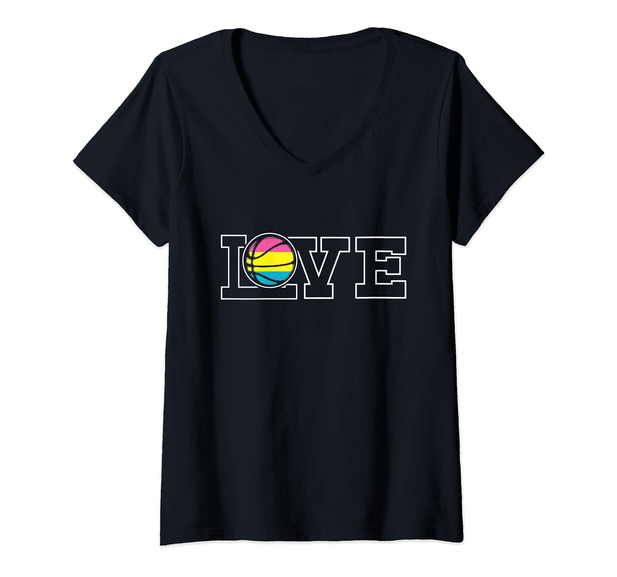Womens Love Basketball LGBT-Q Pansexual Pride Sport Fan Ally V-Neck T-Shirt