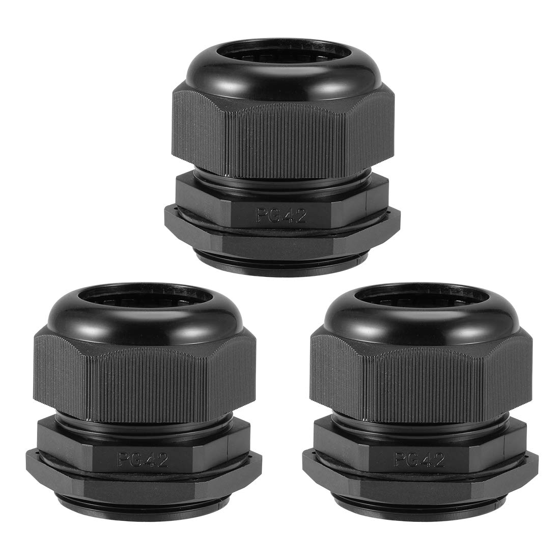 sourcing map PG42 Cable Gland 32mm-38mm Wire Hole Waterproof Nylon Joint Adjustable Locknut with Washer Black 3pcs