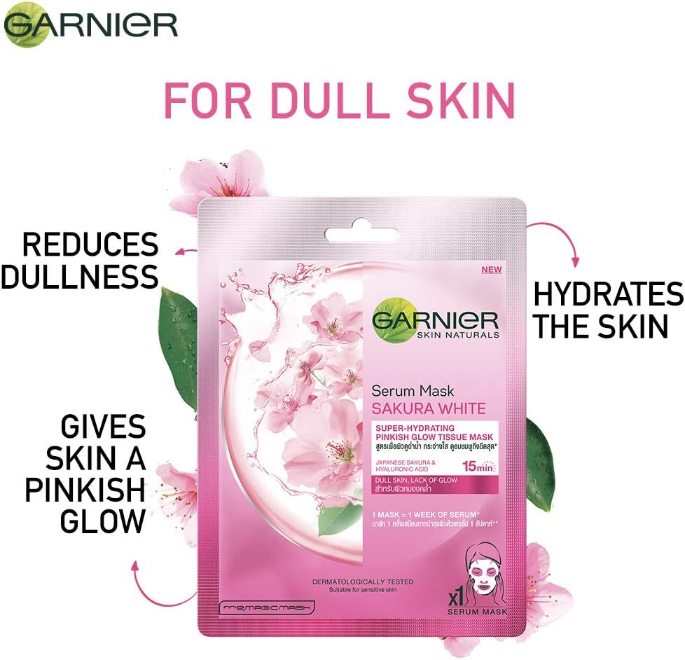 Garnier Skin Naturals, Sakura White, Face Serum Sheet Mask (Pink), 32g - Image 4
