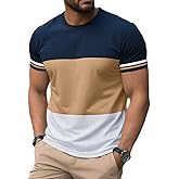 QJQ Men's Color Block Short Sleeve Crewneck T Shirts Casual Summer Striped Tee Shirt Streetwear Trendy Top Multicolor