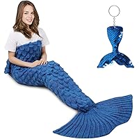 AmyHomie Mermaid Tail Blanket for Adults, Crochet Mermaid Blanket for Women Soft All Seasons Sleeping Blankets Gift for Teen 
