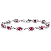 Gem Stone King 925 Sterling Silver Pink Tourmaline and White Moissanite Tennis Bracelet For Women (6.61 Cttw, Gemstone Birthstone, Oval 6X4MM, 6.5, 7, 7.5 Inch)