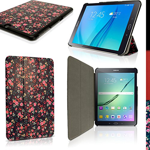 iGadgitz  Designer Collection  Pink Rose Floral Pattern PU Leather Smart Cover Case for Samsung Galaxy Tab S2 9.7" SM-T810 with Multi-Angle Viewing Stand + Auto Sleep/Wake + Screen Protector