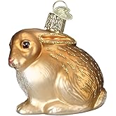 Old World Christmas Tan Cottontail Bunny Glass Blown Ornament for Christmas Tree, Handcrafted Holiday Decoration, Wildlife Animal Collection