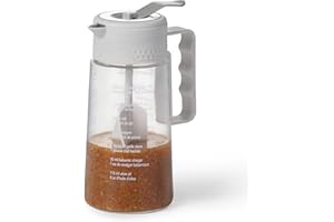 Starfrit Salad Dressing Mixer, 15oz (450ml) Glass Bottle with Spring-Loaded Lever, Dripless Spout & Built-In Recipes for Easy