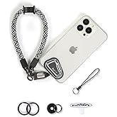 project-cb Hand Wrist Phone Strap,Phone Lanyard Patch ×2,Cell Phone Case Holder,Wristlet Strap for Key,AirPods,Camera (White-Black, 12inch)