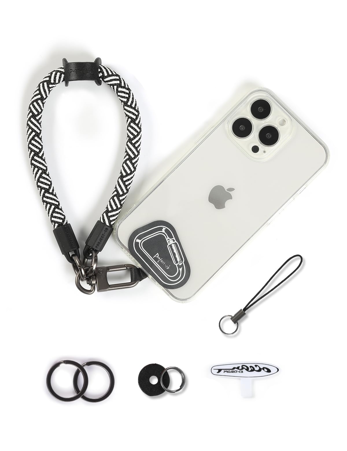project-cb Hand Wrist Phone Strap,Tether Tab 2,Cell Phone Case Holder,Wristlet Strap for Camera,Lanyard Patch (White-Black, 40cm)