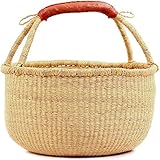 Canasta de mercado de comercio justo en Ghana Bolga africano sin colorantes, de 14 a 16 "de ancho, 20267, fabricada en Bolga, Ghana, África occidental Exclusivamente para: regalos de comercio justo y decoración del hogar
