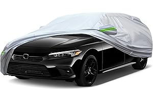 QUYDDC 360° Six Layers All Weather Car Cover Universal Fit for Sedan Up to 181", Waterproof, Snow Proof, UV Proof, Scratch Proof, Bird Droppings Proof with 6 Reflective Strips, Thicked Car Cover