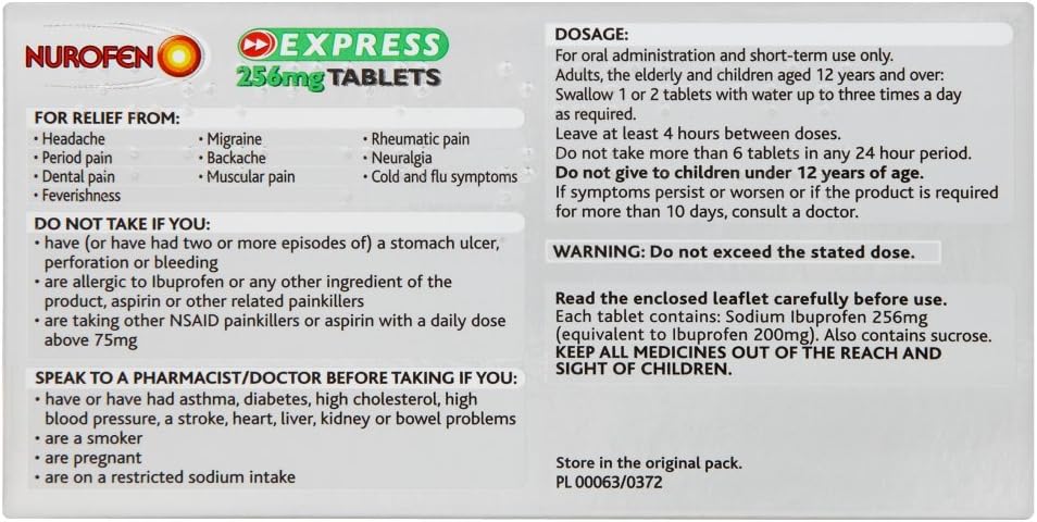 Nurofen Express Ibuprofen 256mg, 16 Tablets - Pain, Sinus, Migraine, Headache, Toothache Relief, Long Lasting Cold & Flu relief - Image 4