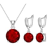 GZWHD Round Cubic Zirconia Necklace and Earrings Set for Women, Daily Party Prom Wedding Jewelry Sets, Valentine's Day/Christmas/Mother's Day/Birthday/Birthstone Gift for Wife/Mother/Friend/Sister/Daughter