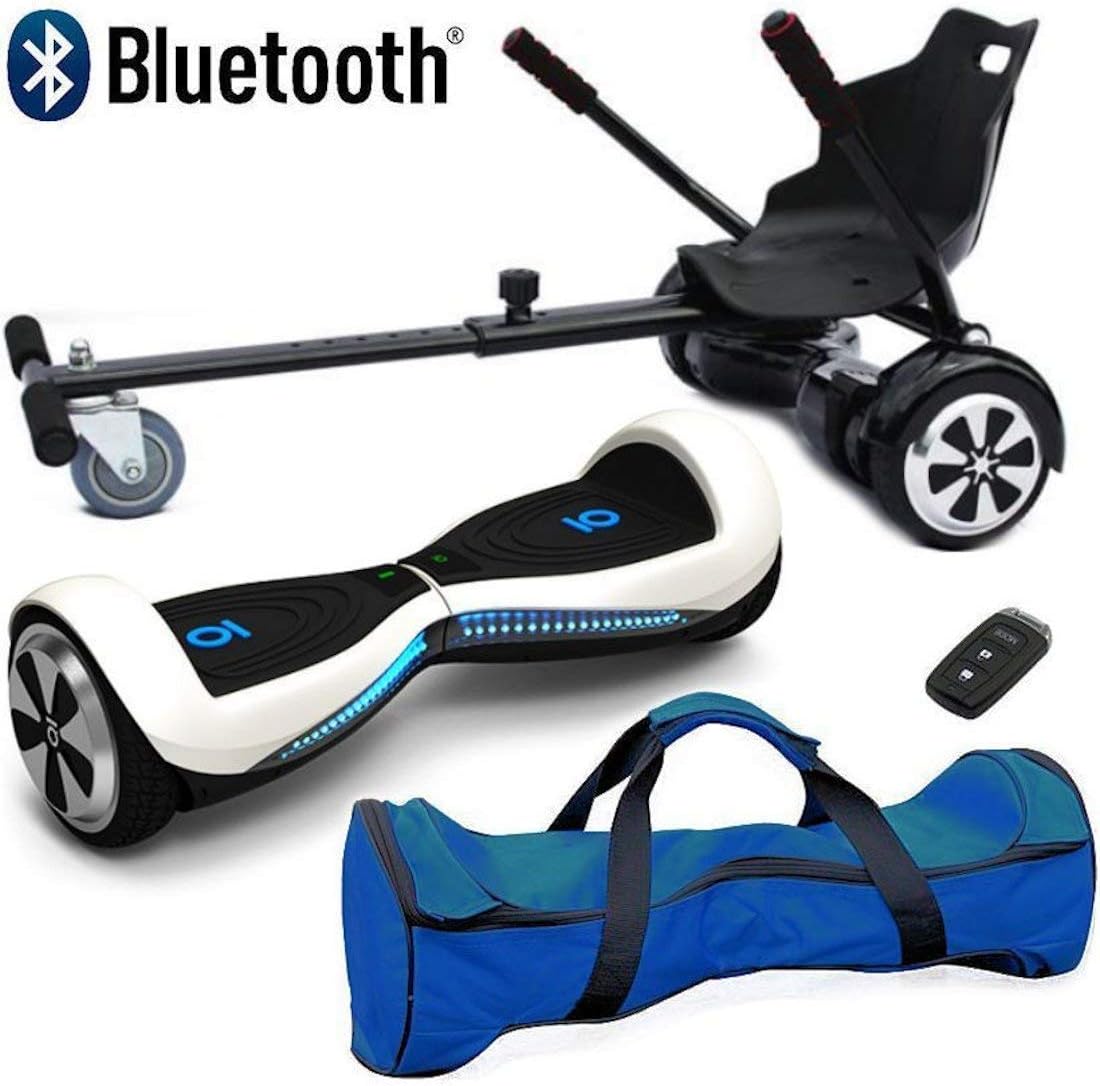Nero Sport Chic Bluetooth 6.5" Hover Scooter Board Self Balance with Hoverkart Go-Kart attachment bundle combo - Includes carry bag and remote key