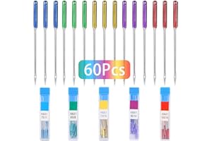 GUKASXI 60 Pieces Sewing Machine Needles Universal Regular Point Machine Needles for Singer, Brother, Janome, Varmax with Size in HAX1 65/9, 75/11, 90/14, 100/16, 110/18 (5 Colors)