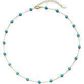 JURYLOO Beaded Choker Necklaces, Handmade Healing Crystal Stone Choker Colorful Bohemian Gemstone Necklaces Gold Summer Beach Choker Necklaces for Women