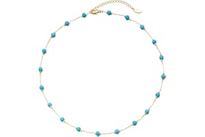 JURYLOO Beaded Choker Necklaces, Handmade Healing Crystal Stone Choker Colorful Bohemian Gemstone Necklaces Gold Summer Beach Choker Necklaces for Women