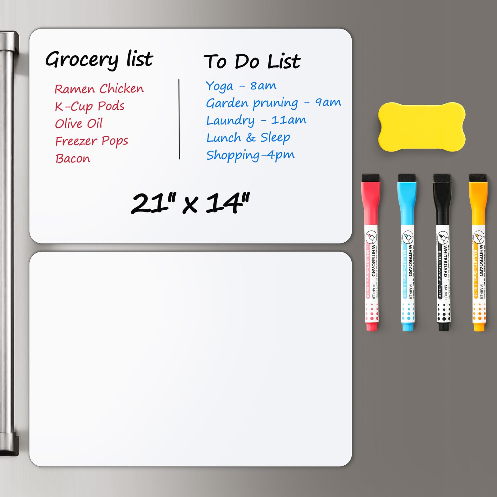 Photo 1 of 2 PCS Magnetic Dry Erase Whiteboard for Fridge, 21"x14" Reuasble & Erasable White Board Sheet for Refrigerator, Freezer - Smooth & Flexible Magnet Blank Notepad for Home, Kitchen Organizer and Planner