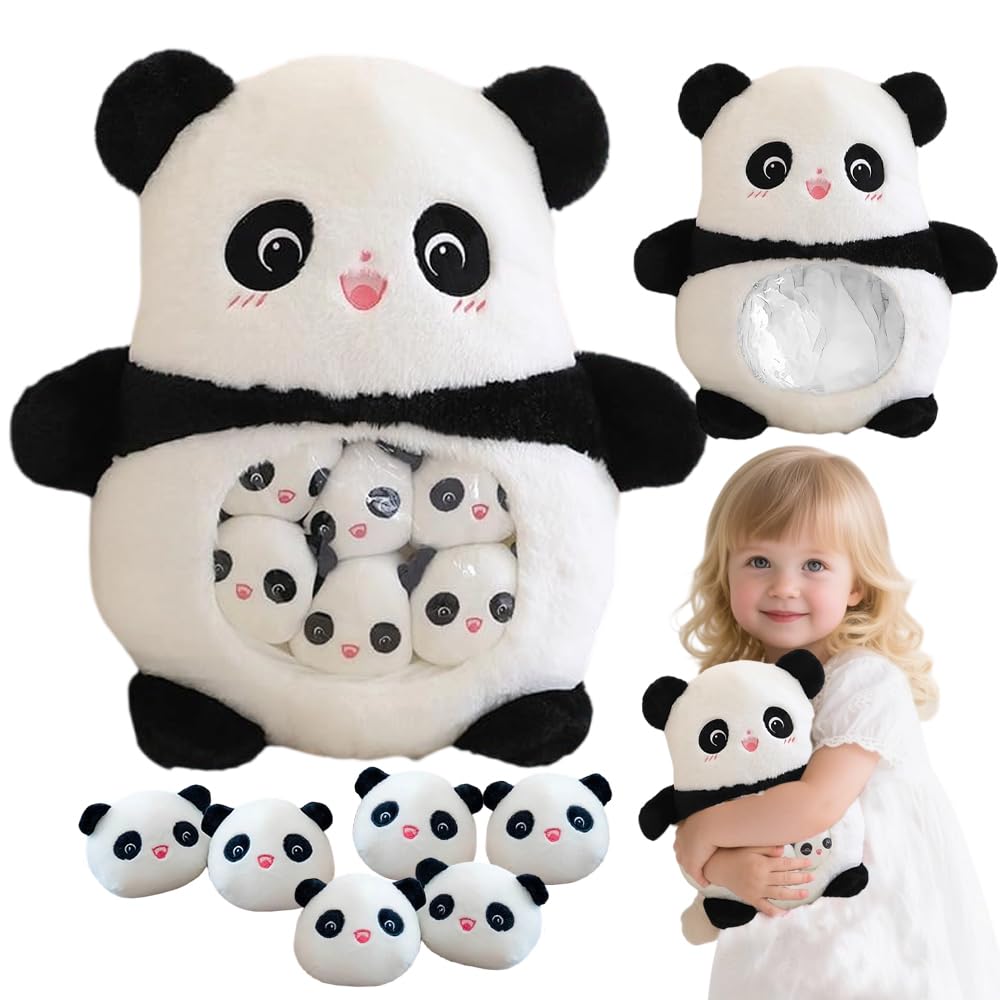 Rppiup Plush Pillow, Cute Snack Pillow, Stuffed Animal Toys with 6 Removable Baby, Soft & Huggable Plushie Toy, Hug a Lumps Gifts for Kids and Adults (Panda)