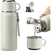 Stainless steel Vacuum Thermoses Bottle with straw & cup,Double Layer Insulated Coffee Bottles for Hot and Cold Drink Water Flask (White, 600ML)